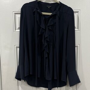 Ann Taylor Navy Ruffle Blouse